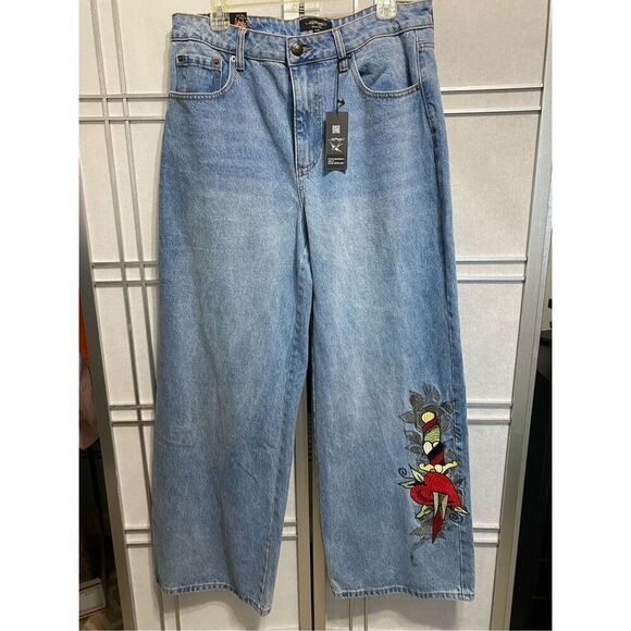 Ed Hardy Dagger Heart Retro Light Flare Jeans NWT size 32 - Picture 4 of 11
